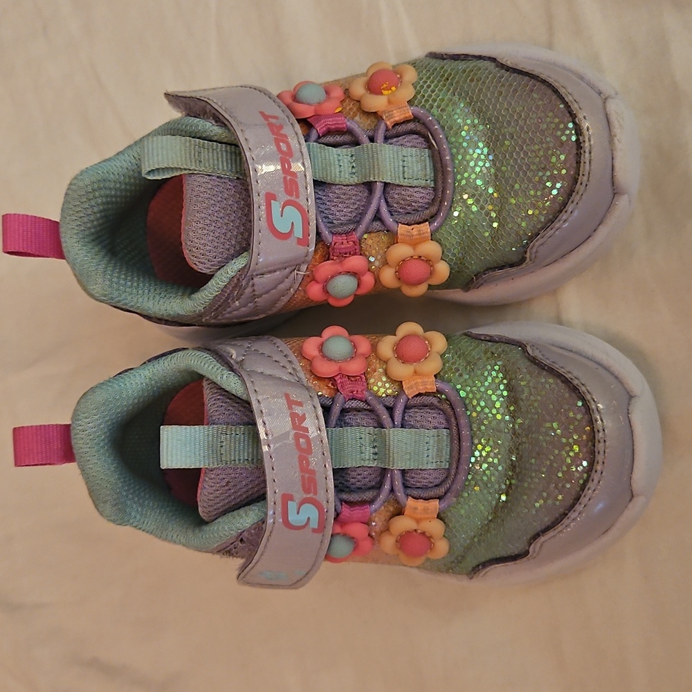Kids Glitter Skechers Sneakers - Green, Pink, Purple